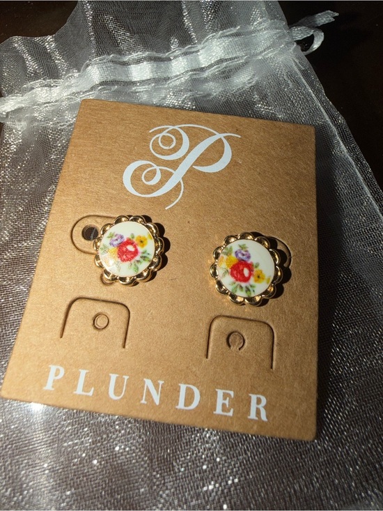 Plunder Jewelry - Plunder Gold Floral Button Stud Earrings with Red, Yellow and Purple Accents